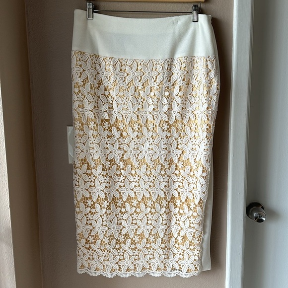 Vintage BEN MARC Cream Overlay Fitted Midi Skirt - Picture 2 of 6
